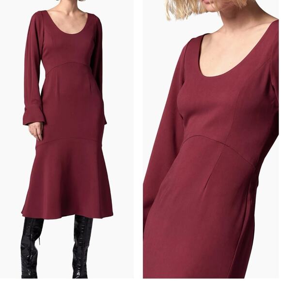Equipment Natalia Long Sleeve Midi Dress in Dark Red Sz US 4 NWT - Picture 1 of 16